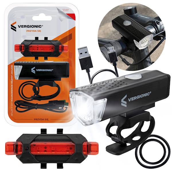 Lampka rowerowa kpl aku USB