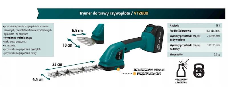 Nożyce el. trymer akumulatorowy do krzewów i żywopłotu AKU+
