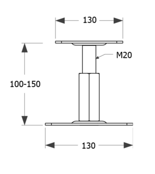 Podstawa słupa stopa  130x130 x3mm reg. wysokości  M20 100-150mm