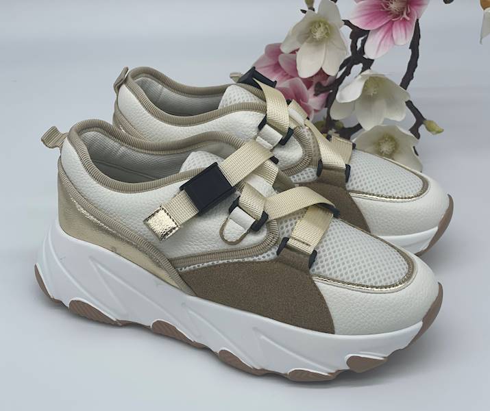 SNEAKERSY SPORTOWE BUTY DAMSKIE POTOCKI BIAŁY + BEŻOWY 12037 40