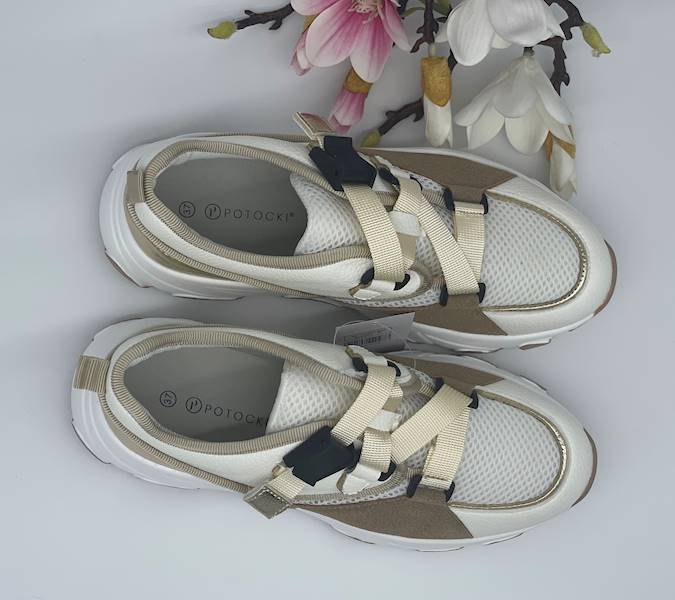 SNEAKERSY SPORTOWE BUTY DAMSKIE POTOCKI BIAŁY + BEŻOWY 12037 39