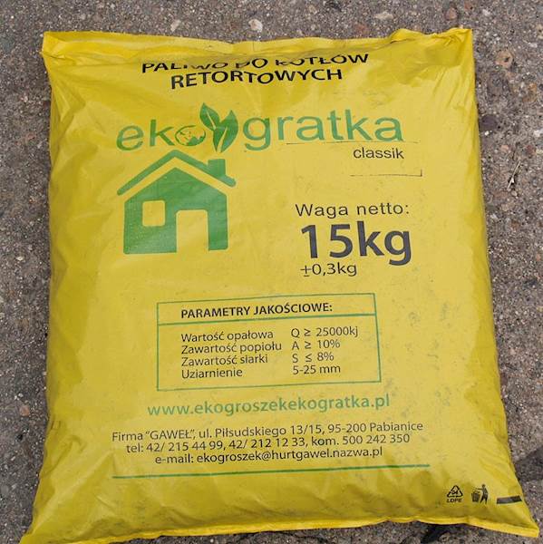 Ekogroszek EKOGRATKA 27 GJ/t w workach 25kg 1t