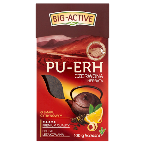 Herbapol herbata liściasta czerwona Big Active Pu-Erh o smaku cytrynowym 100g
