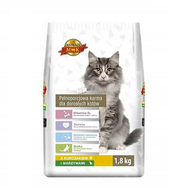 Konshurt karma sucha dla kotów dorosłych MK Animals z kurczakiem i warzywami 1,8kg