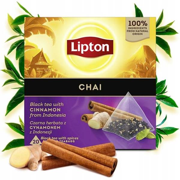 Lipton herbata ekspresowa Black Tea Chai piramidka 20tb
