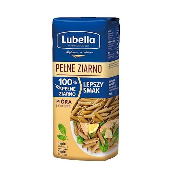 Maspex makaron pszenny pełnoziarnisty Lubella Pełne Ziarno Pióra / penne rigate 400g