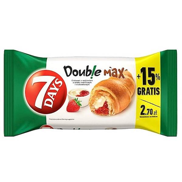 Mondelez rogal croissant 7days Max Double z nadzieniem truskawkowym i waniliowym 110g