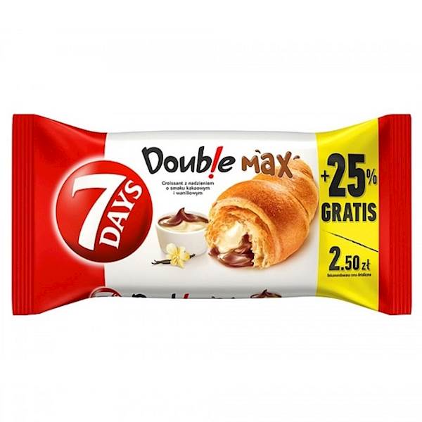 Mondelez rogal croissant 7days Max Double z nadzieniem kakaowym i waniliowym 110g