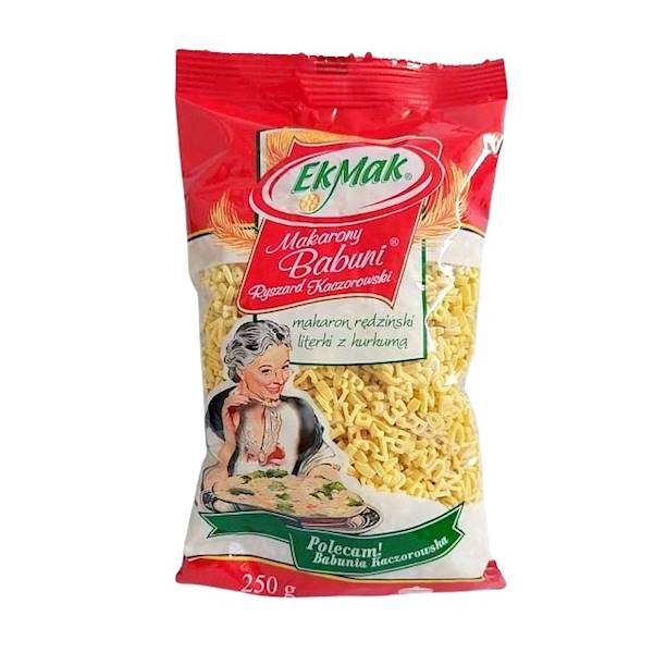 Makarony Babuni makaron pszenny EkMak Makaron Rędziński Literki z Kurkumą 250g