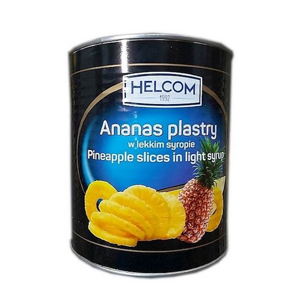 Greek Trade owoce pasteryzowane w puszce Helcom Ananasy Plastry w Lekkim Syropie 3,05kg