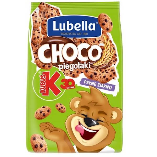 Maspex płatki śniadaniowe zbożowe-ciasteczka o smaku czekoladowym Lubella Mlekołaki Choco Piegołaki 250g