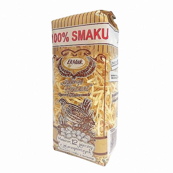 Makarony Babuni makaron jajeczny EkMak Makaron z Jaj Przepiórczych z Kurkumą Wstążka Cienka 250g