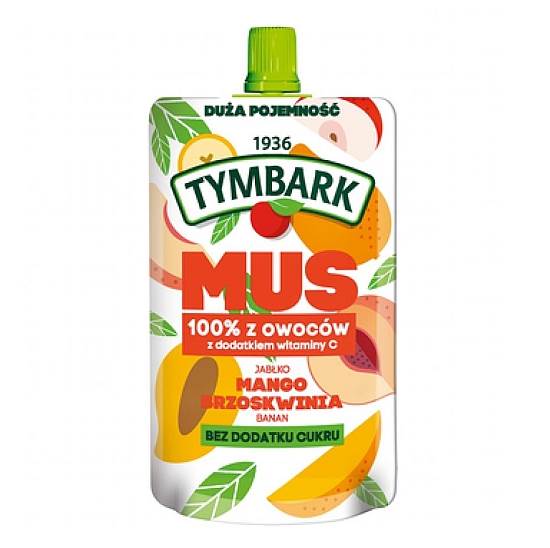 Maspex mus owocowy bez dodatku cukru Tymbark Mus 100% z Owoców Mango Brzoskwinia 200g