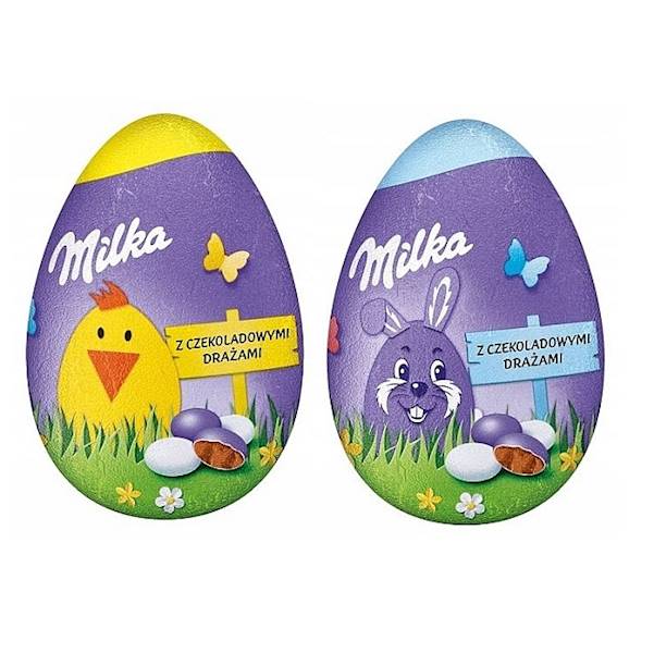 Mondelez jajko z czekolady mlecznej z czekoladowymi drażami Milka Funny Eggs wielkanoc 50g