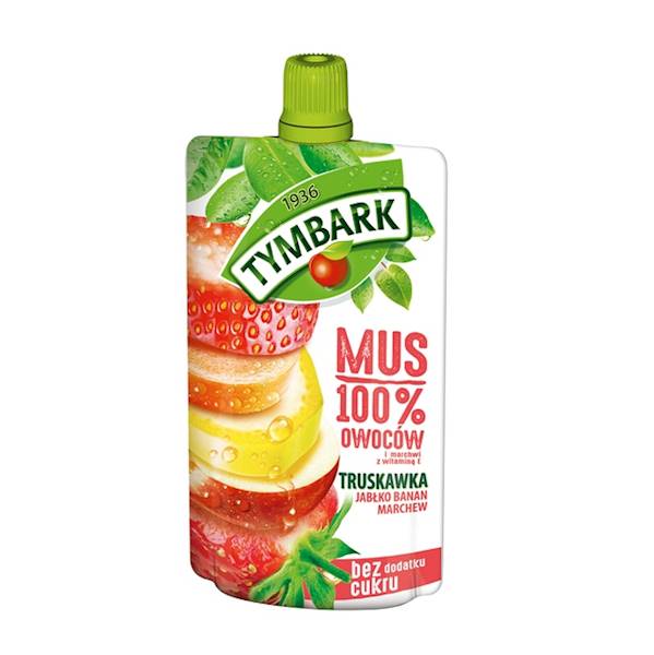 Maspex mus owocowy Tymbark 100% z Owoców Truskawka, Jabłko, Banan, Marchew 120g