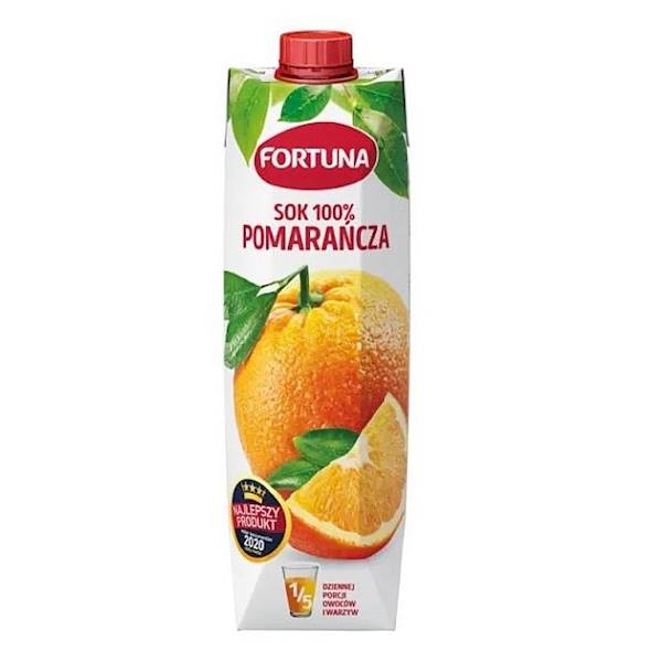 Polmlek sok owocowy bez dodatku cukru Fortuna 100% Pomarańcza 1l