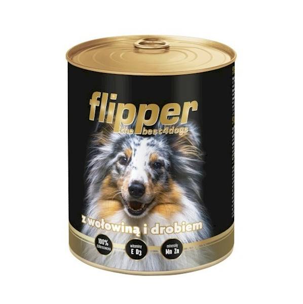 Dolina Noteci karma mokra dla psów dorosłych w puszce Flipper z Wołowiną i Drobiem 400g
