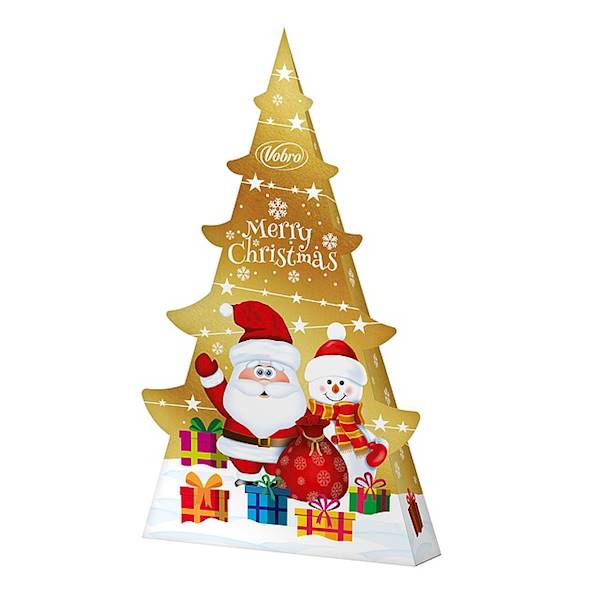 Vobro cukierki Merry Christmas Świąteczna Choinka o smaku marcepanowym z nadzieniem pomarańczowym 170g