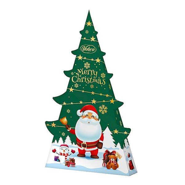 Vobro cukierki Merry Christmas Świąteczna Choinka o smaku śmietankowym z nadzieniem wiśniowym 170g