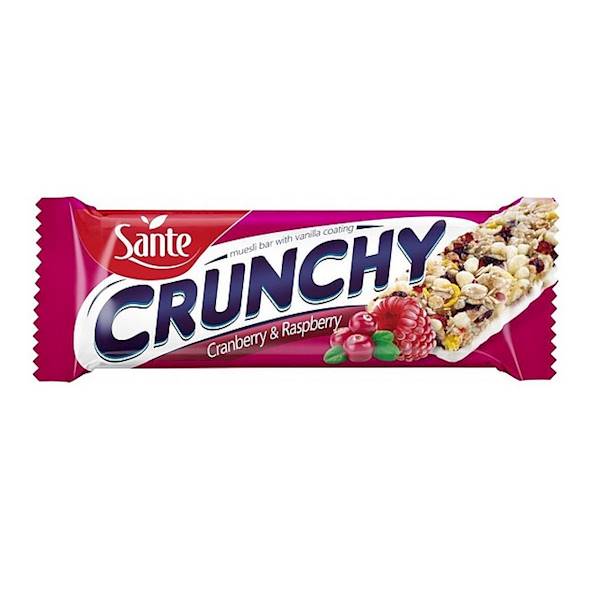 Sante baton zbożowy Crunchy z żurawiną i maliną podlany polewą waniliową 40g