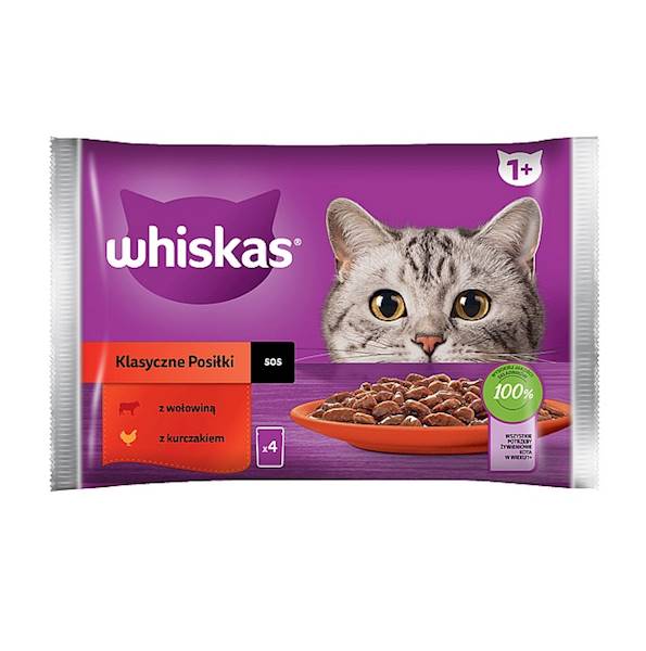 Mars Petcare karma mokra dla dorosłych kotów Whiskas Klasyczne Posiłki z Wołowiną i z Kurczakiem 340g
