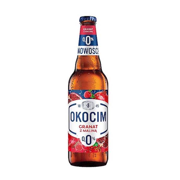 Carlsberg piwo bezalkoholowe w szklanej butelce Okocim Granat z Maliną 0,0% 500ml + zwrotna kaucja
