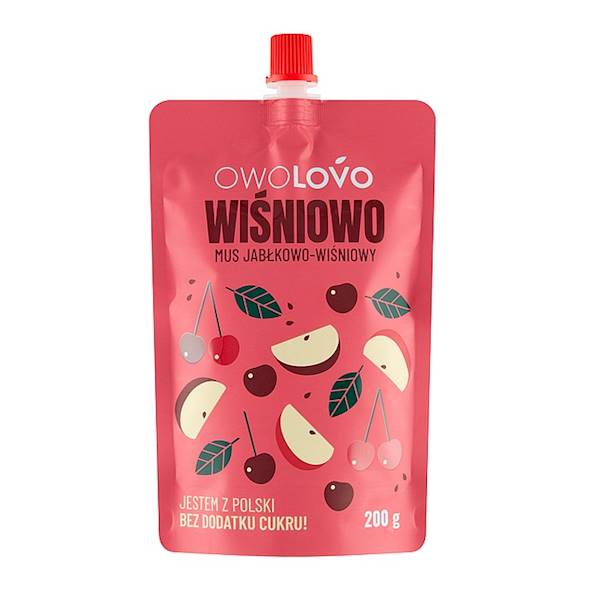 Real mus owocowy bez dodatku cukru Owolovo Wiśniowo Jabłkowo-Wiśniowy 200g