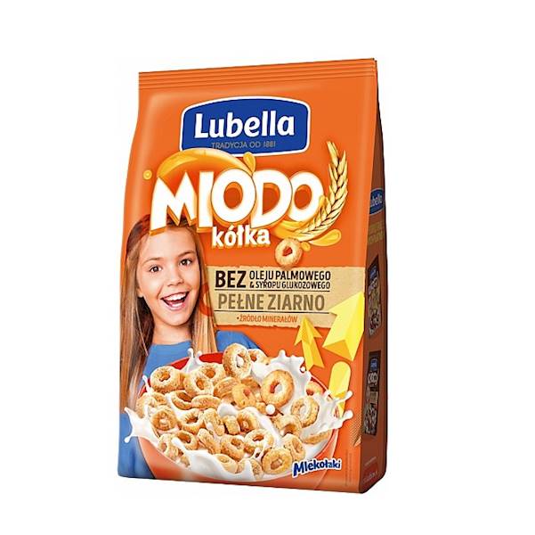 Maspex płatki śniadaniowe zbożowe z miodem Lubella Mlekołaki Miodo Kółka 250g