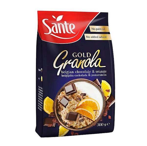 Sante płatki śniadaniowe zbożowe Granola Gold Belgijska Czekolada i Pomarańcza 300g