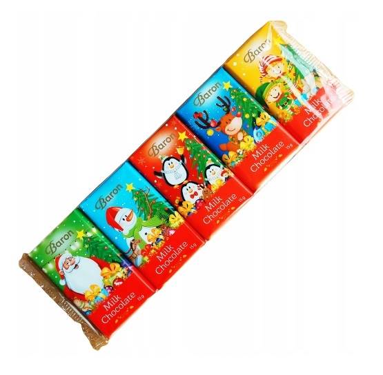 Milano czekoladki świąteczne z czekolady mlecznej Baron Merry Christmas 5x15g