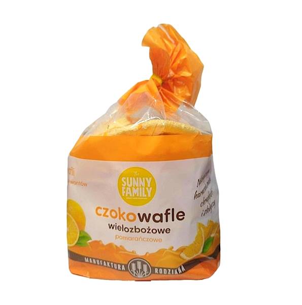 Planet Food wafle wielozbożowe Sunny Family CzokoWafle z Polewą Pomarańczową 140g