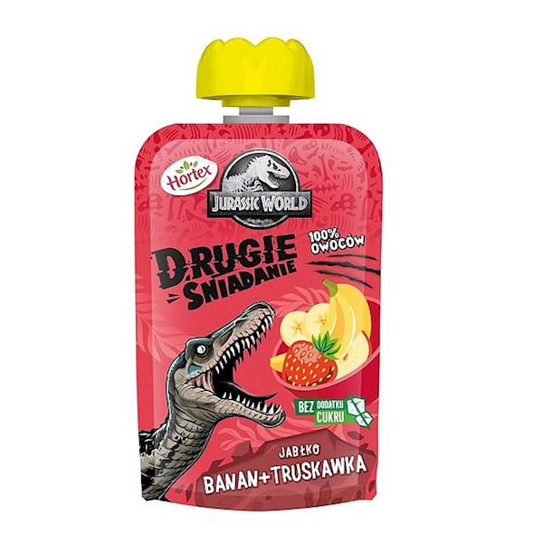 Hortex mus owocowy Jurassic World 100% Owoców Jabłko, Banan, Truskawka 100g