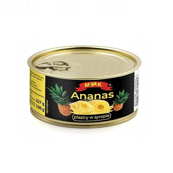 Konshurt owoce pasteryzowane w puszce MK Ananas Plastry w Lekkim Syropie 227g