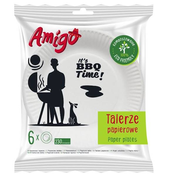 Amigo Talerze jednorazowe papierowe 23 cm (6sztuk)