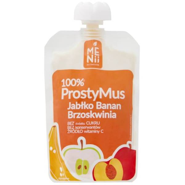 Menii mus owocowy bez dodatku cukru 100% Jabłko, Banan, Brzoskwinia 100g