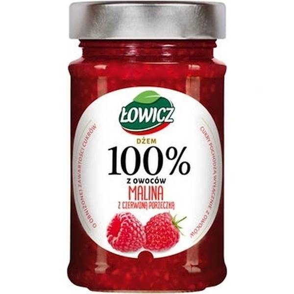 Maspex dżem niskosłodzony Łowicz 100% z Owoców malina z czerwoną porzeczką 210g