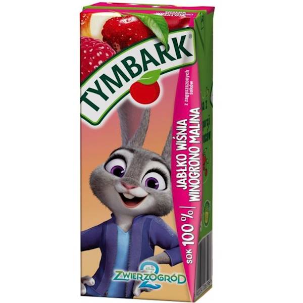 Maspex sok owocowy Tymbark Sok 100% Jabłko Wiśnia Winogrono Malina 200ml
