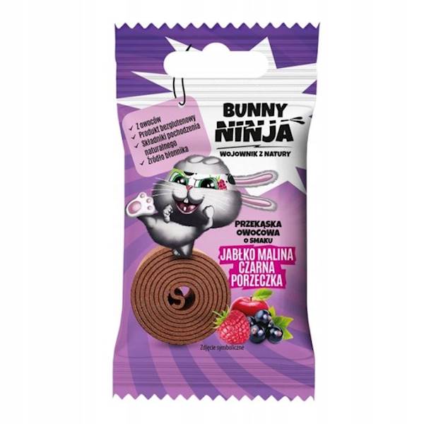 Bunny Ninja Przekąska owocowa o smaku jabłko z maliną i czarną porzeczką 15g