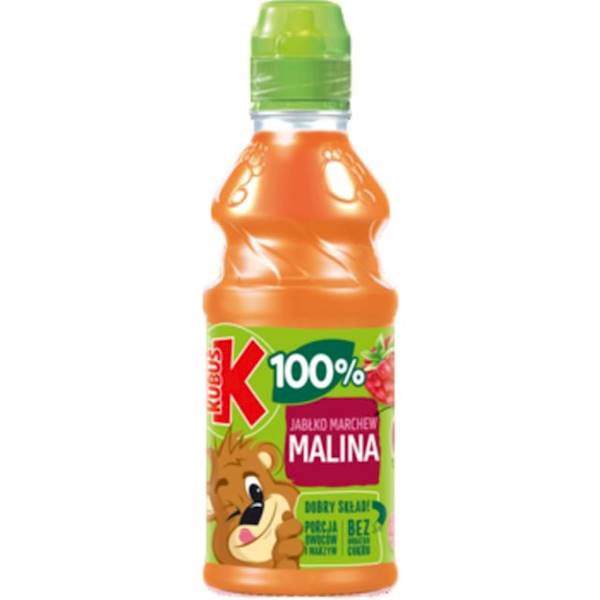 Sok B KAUCJA KUBUŚ 0,3L mar/jabł/malina 100%*12szt