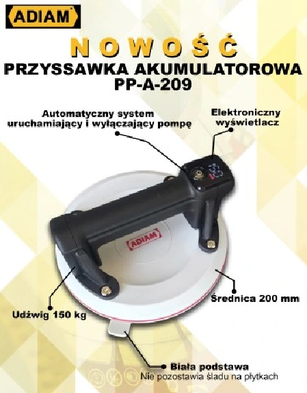PRZYSSAWKA AKUMULATOROWA Z MANOMETREM 200mm ADIAM