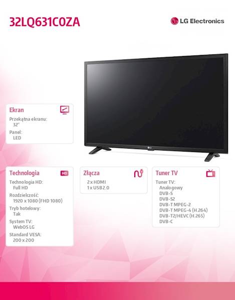 TELEWIZOR LED LG 32LQ631C DVBT2/HEVC SMART