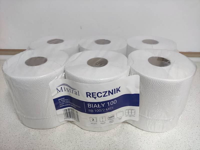 Ręcznik papierowy na rolce MIDI biała makulatura 2W 