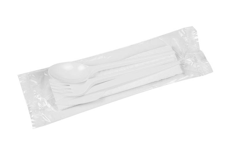 Sztućce - zestaw (łyżka, nóż, widelec, serwetka) biały 10 szt.
