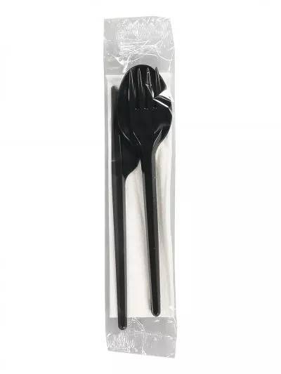 Sztućce - zestaw (łyżka, nóż, widelec, serwetka) czarny 10 szt.