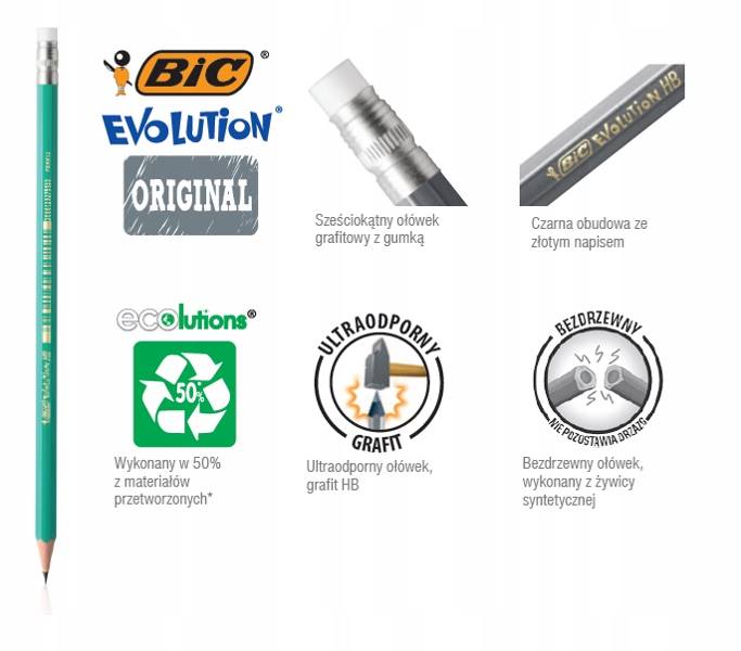 ołówek BIC Evolution HB z gumką zielony
