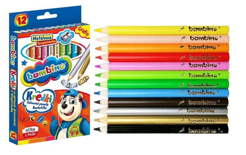 Kredki bambino 12 kol. Majewski w drewnie Miś