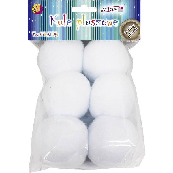 Kule pluszowe Aliga białe 6szt. 6 cm POM-3487 