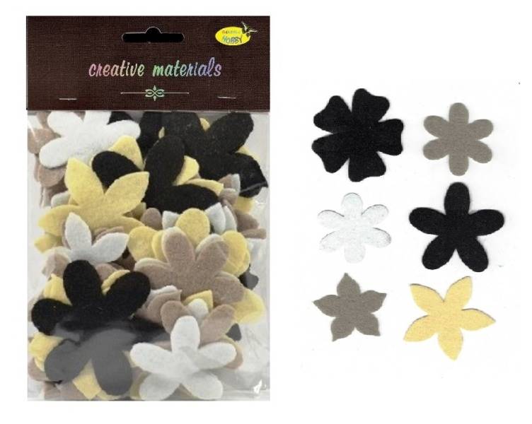 Filcowe Kwiatki tonacja czarno-szara 60szt.