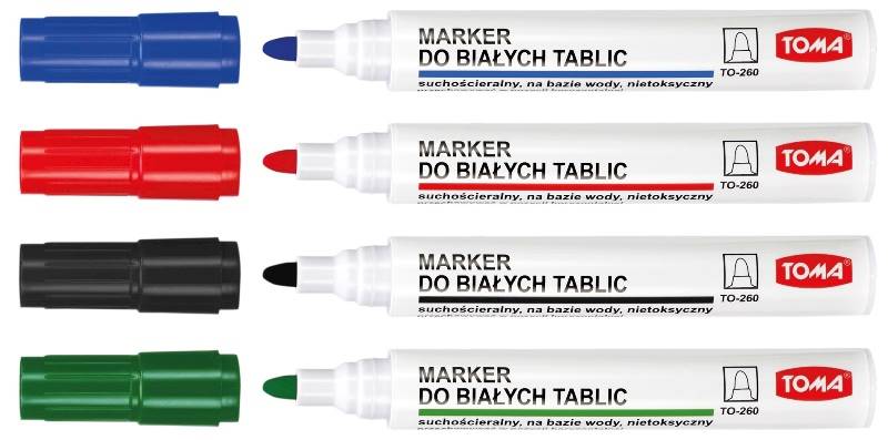 Marker do tablic 4 kolory TOMA + ścierak żółty