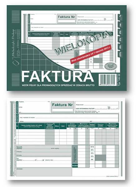 Faktura A5 brutto pełna wielokopia